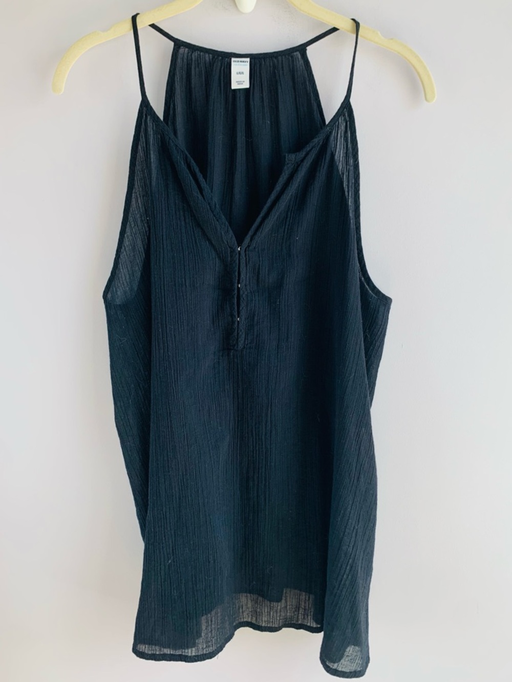 Racerback Semi Sheer Blouse Top Black Sleeveless Summer Cotton EUC Old Navy L